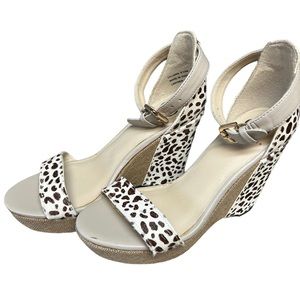 Kelsi Dagger Lilliana Calf Hair Leather Wedge Heel Sandals Size 6 1/2,